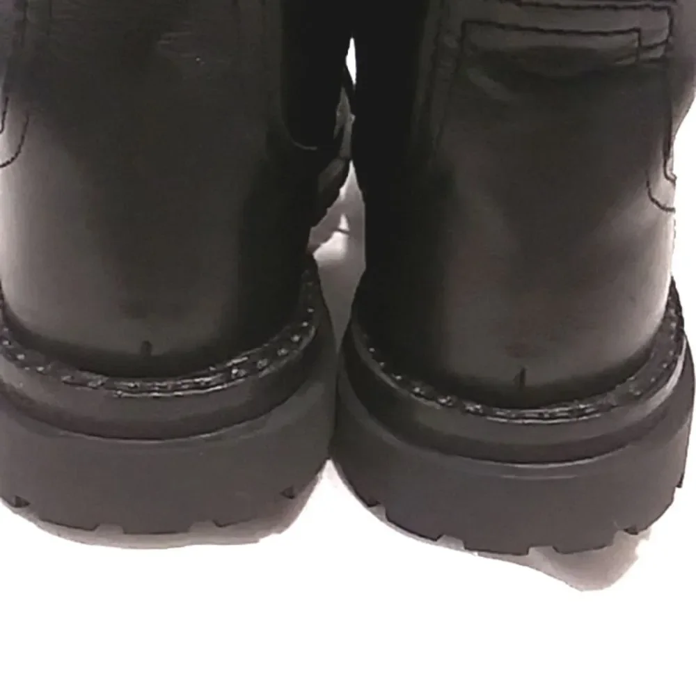 Zara Girls Combat Boots Leather Lug Easy Zip Laced Look Silver Buckles EU 32